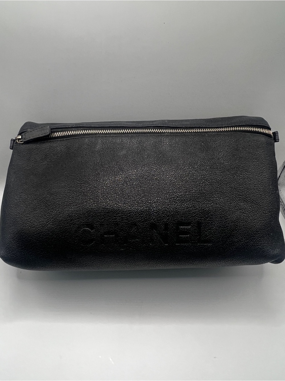 CHANEL Vintage Black Caviar Leather Large Toiletry Cosmetic Bag 11-Series